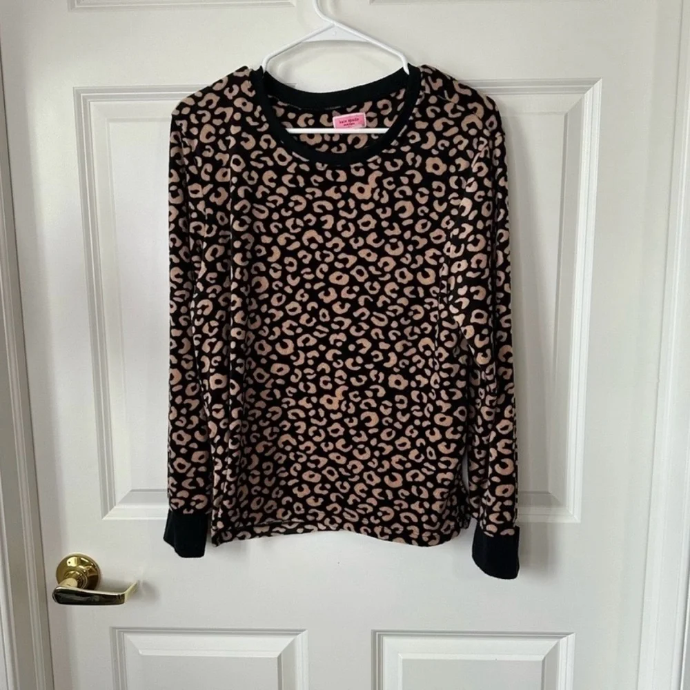 Kate Spade Leopard Velour Long Sleeve Top Size L